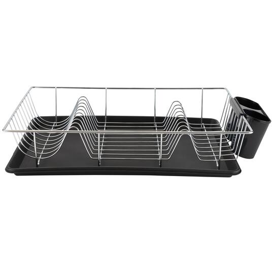 Kitchen Details Black 3-Piece Chrome Dish Rack with Tray